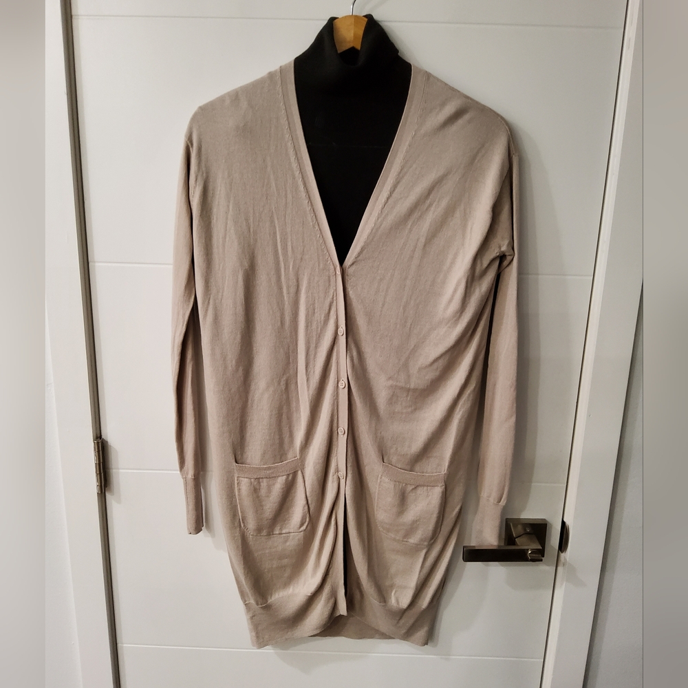 Max Mara Silk/Cashmere Beige Longline Cardigan Sweater Size M